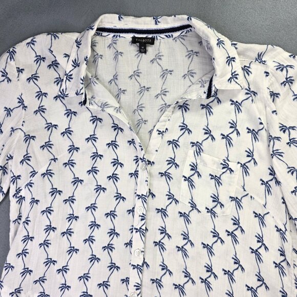 Talbots Tunic Shirt Womens M White Blue Palm Print Pockets Coverup Tropical - Picture 6 of 11